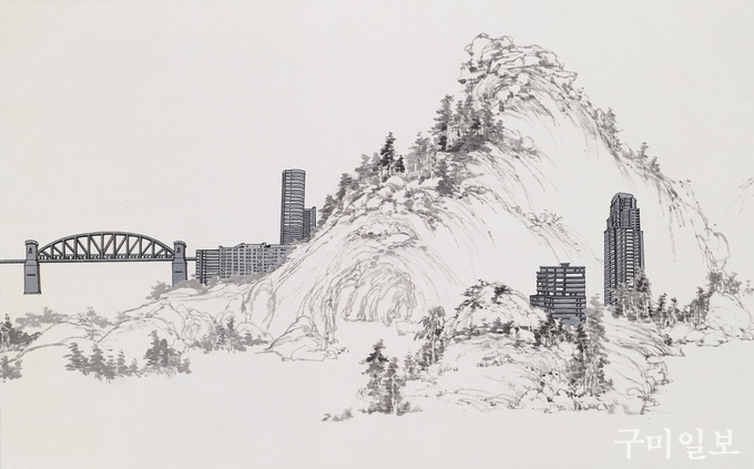 Dream of City-1 150☓60 장지에 수묵 은분 2021