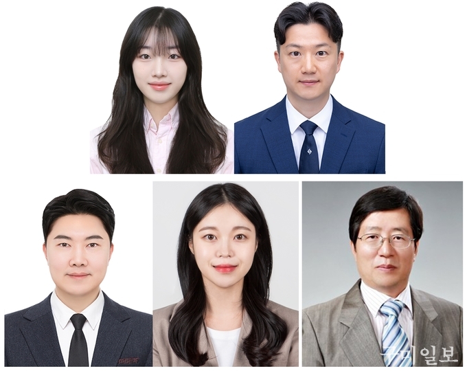 좌측 위부터 시계방향으로 강나원 석사과정(제1저자)_국립금오공대, 최청룡 교수(교신저자)_국립금오공대, 김진곤 교수(교신저자)_ 포항공대, 우도경 박사과정(제1저자)_포항공대, 이기원 교수(교신저자)_광운대